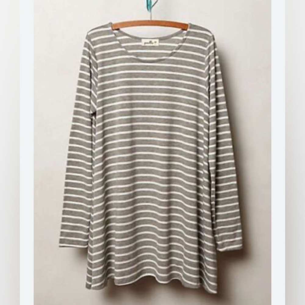 Anthropologie Puella Darcey Grey Swing Tunic Striped Tee Shirt Top Blouse S